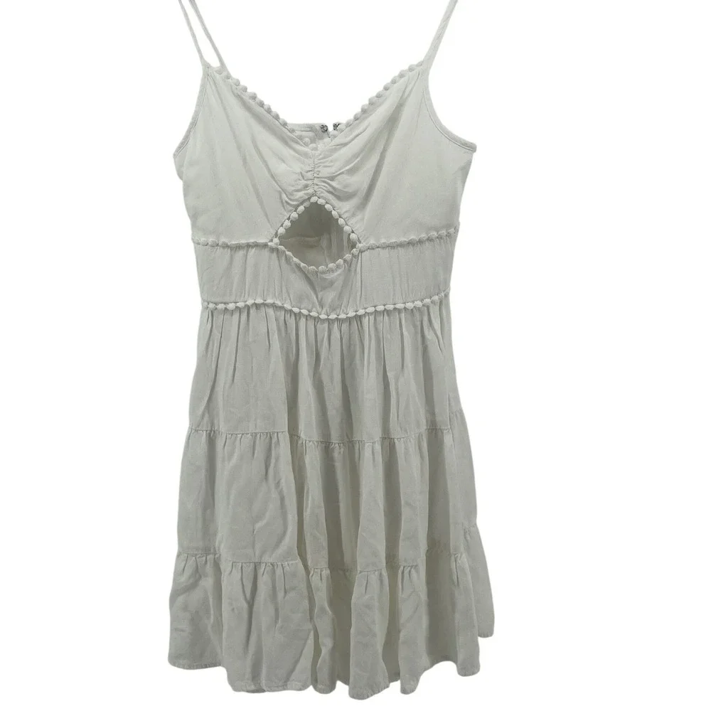 Cottagecore Mini Dress Women Small White Beachy Coastal‎ Sundress Graduation